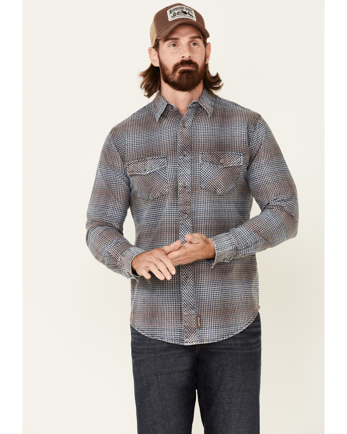 Image #1 - Wrangler Retro Men's Premium Check Plaid Button Down Western Shirt, Blue, hi-res