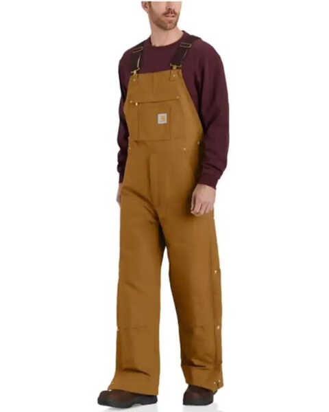 Image #1 - Carhartt Men's Firm Duck Insulated Bib Work Overalls - Tall, Brown, hi-res