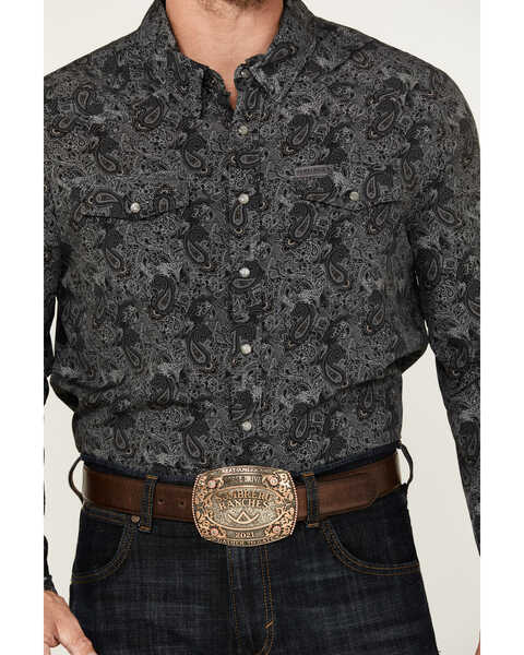 Image #3 - Panhandle Men's Paisley Print Long Sleeve Snap Performance Western Shirt , Charcoal, hi-res