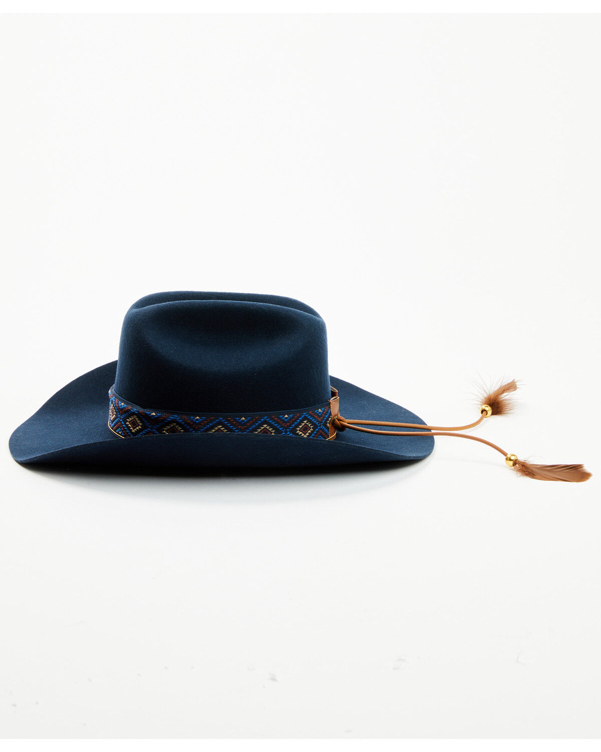 Image #3 - Shyanne Women's Southwestern Print Band Feathered Felt Cowboy Hat, Navy, hi-res