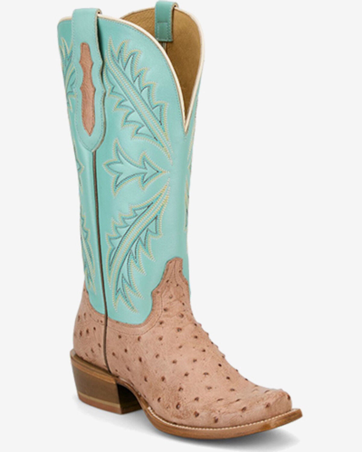 Tony Lama Women's Amber Exotic Ostrich Western Boots - Square Toe, Brown, hi-res