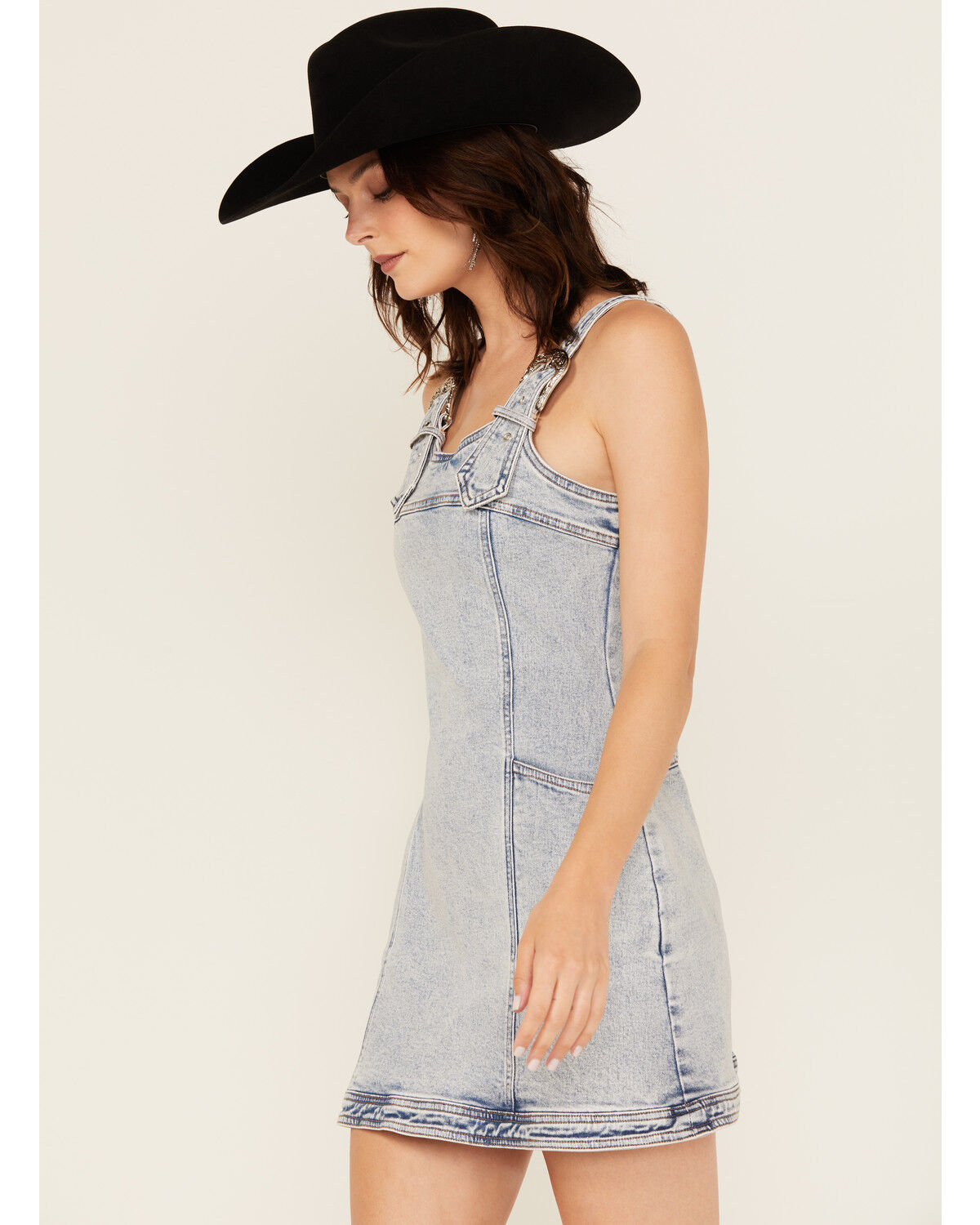 Image #2 - Blue B Women's Buckle Sleeveless Mini Dress, Light Wash, hi-res