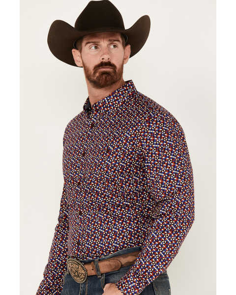 Image #2 - RANK 45® Men's Kendleton Geo Print Long SleeveStretch  Button-Down Shirt, Wine, hi-res