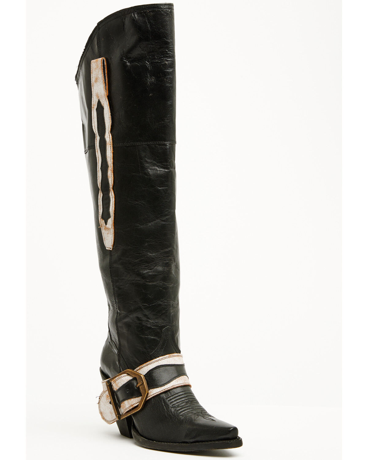 Image #1 - Dan Post Women's Jolene Buckle Knee High Western Boots - Snip Toe, Black, hi-res