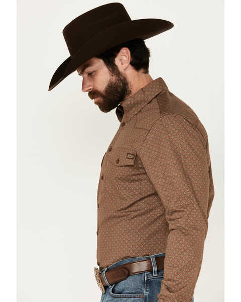 Image #3 - Justin Men's Boot Barn Exclusive Geo Print Long Sleeve Button-Down Western Shirt, Brown, hi-res