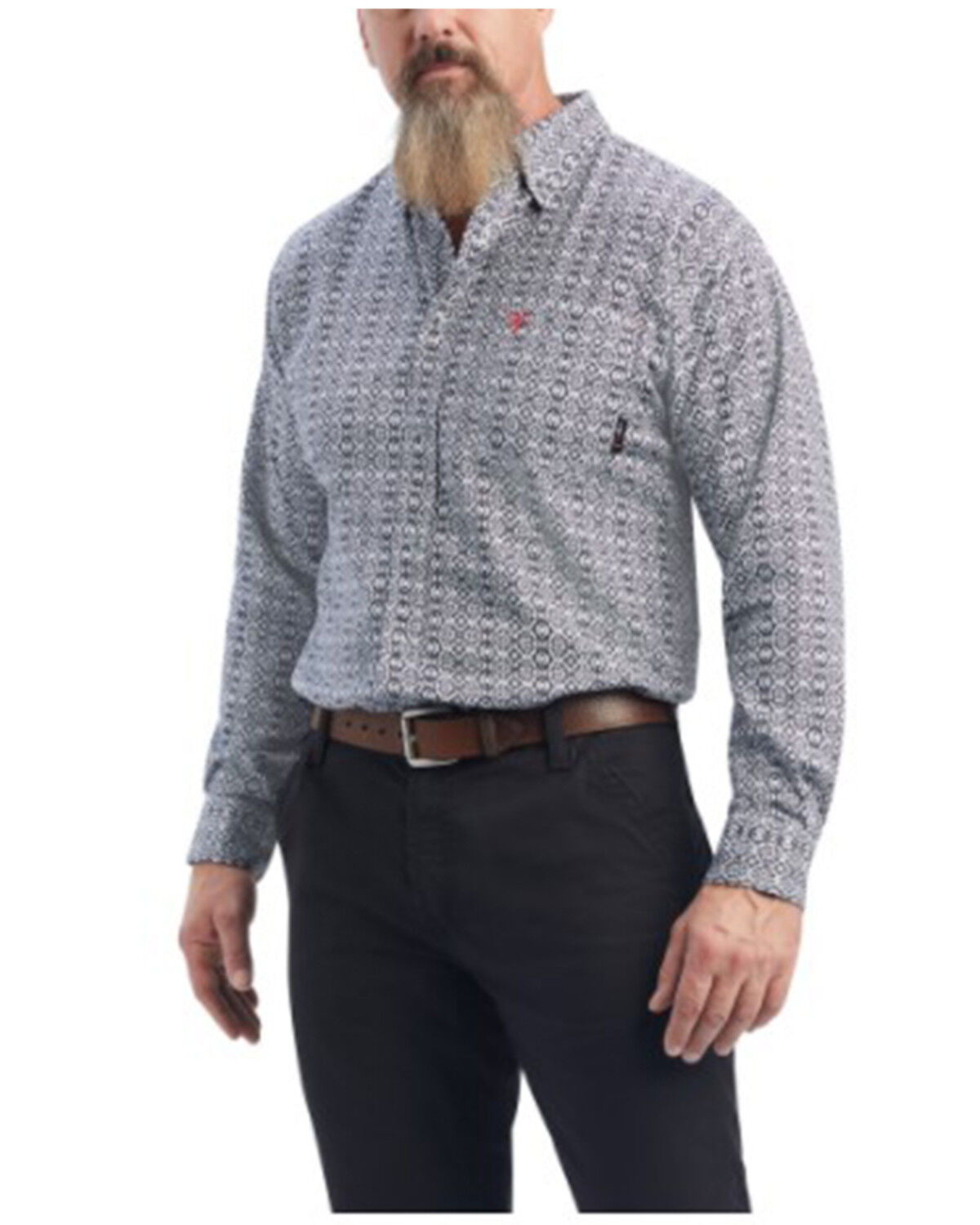 Image #1 - Ariat Men's FR Griffey Geo Print DuraStretch Button Down Work Shirt, Black, hi-res