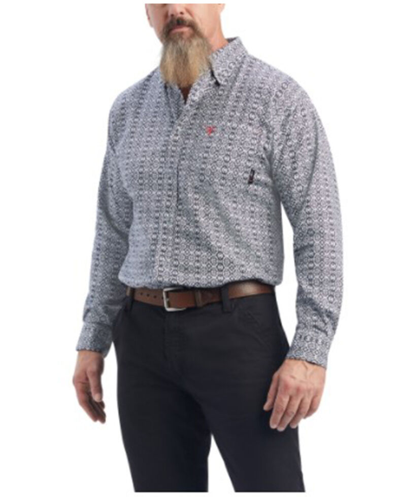 Ariat Men's FR Griffey Geo Print DuraStretch Button-Down Work Shirt , Black, hi-res