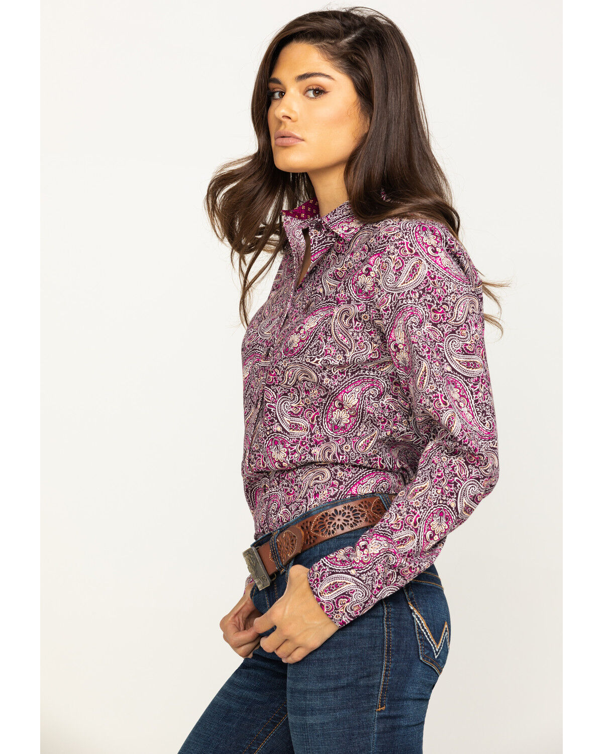 Women's purple paisley shirt clearance