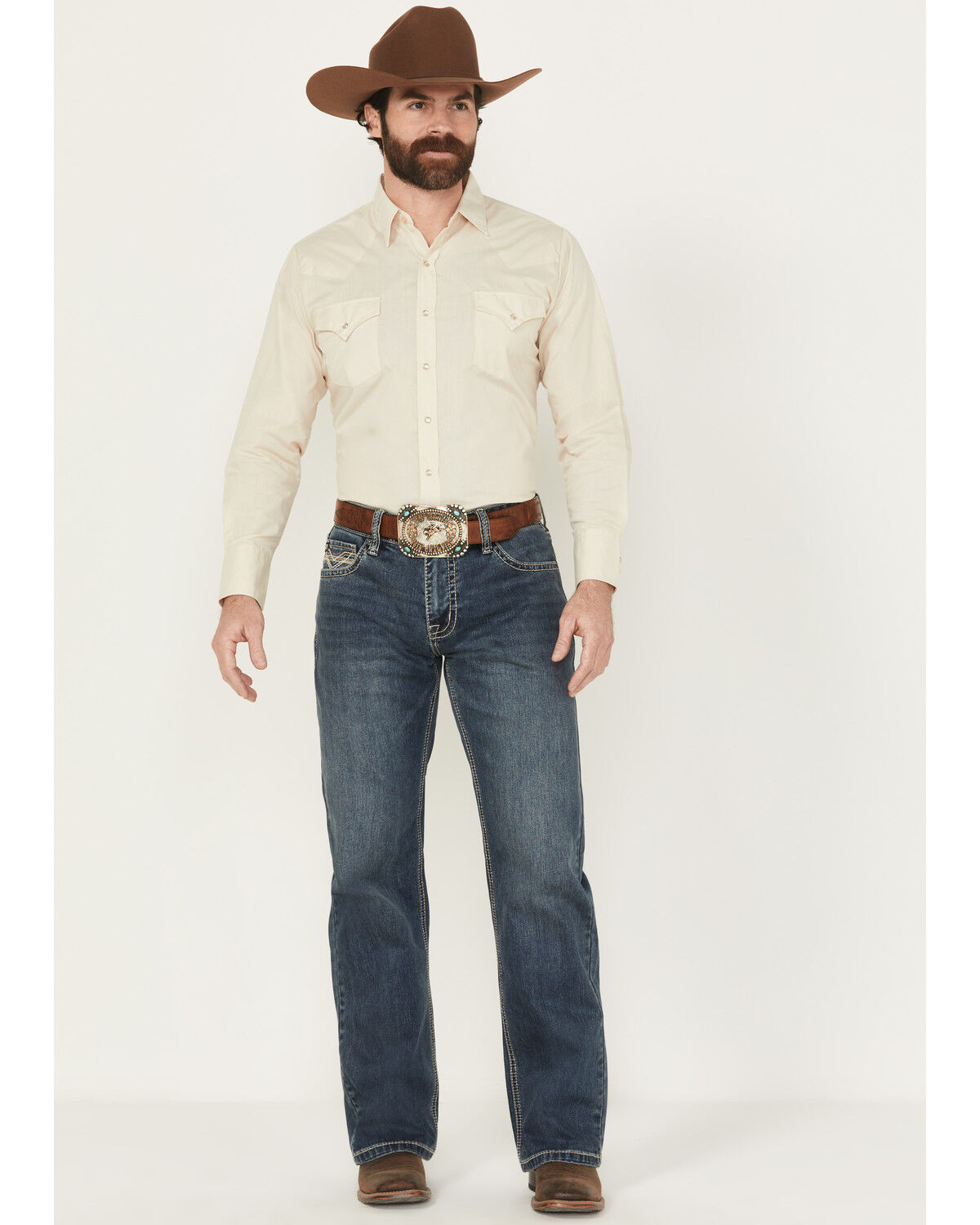 Image #1 - Rock & Roll Denim Men's Medium Wash Double Barrel Relaxed Bootcut Stretch Denim Jeans, Medium Wash, hi-res