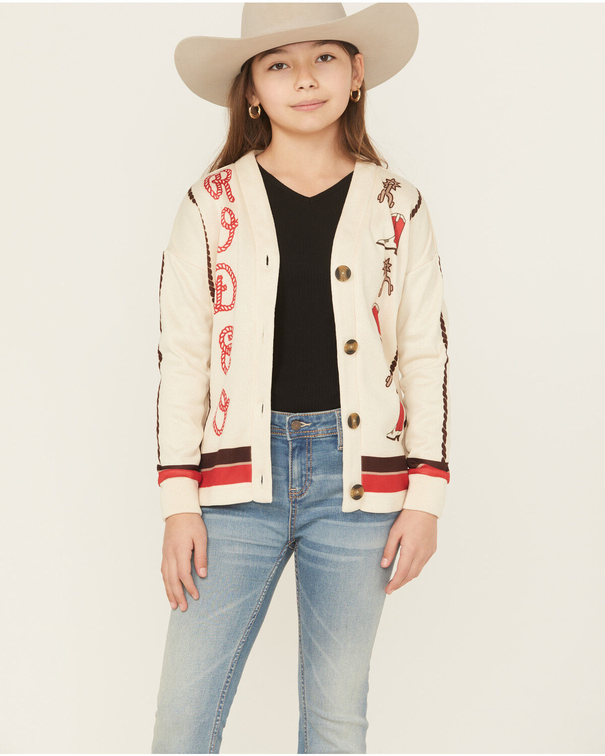 Image #1 - Cruel Girl Girls' Rodeo Novelty Cardigan, Cream, hi-res