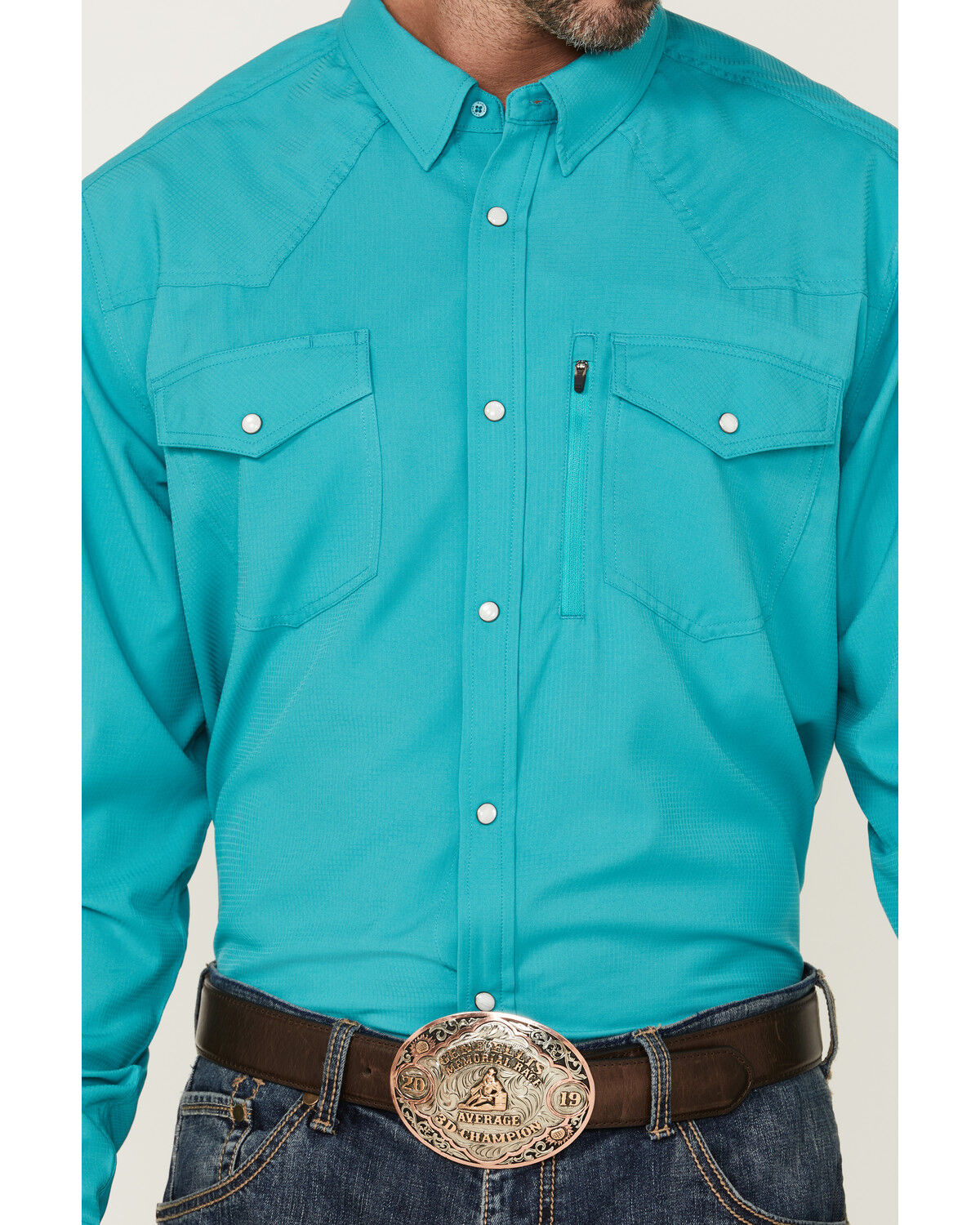 Image #3 - RANK 45® Men's Roughie Tech Long Sleeve Pearl Snap Western Shirt, Turquoise, hi-res
