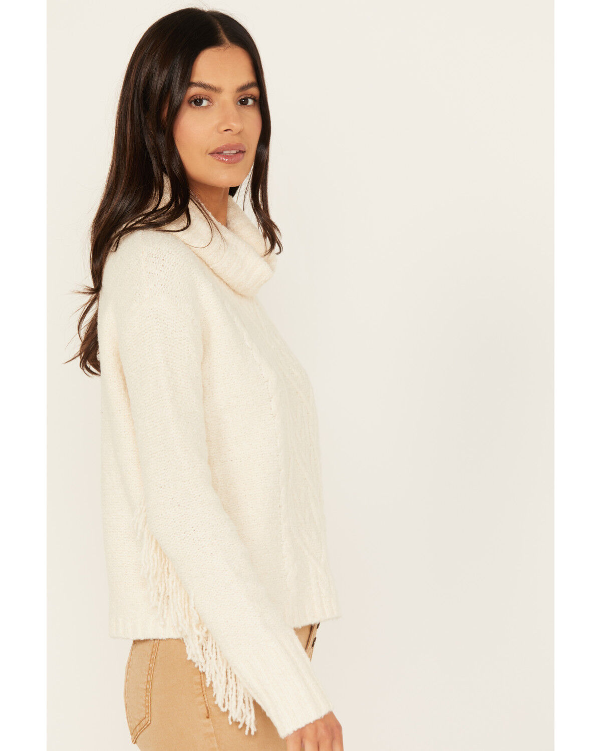 Image #2 - Shyanne Women's Cable Fringe Sweater, Cream, hi-res