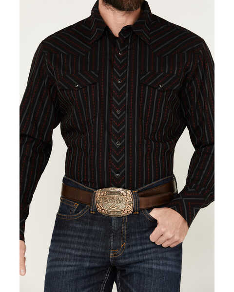 Image #3 - Wrangler Men's Silver Edition Striped Long Sleeve Snap Western Shirt , Black, hi-res