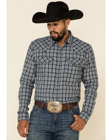 Cody James Men's Ash Small Plaid Long Sleeve Western Flannel Shirt - Big , Navy, hi-res