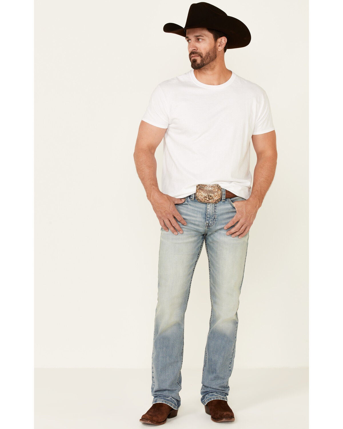 Moonshine Spirit&reg; Men's Wild West Light Wash Stretch Stackable Straight Jeans, Blue, hi-res
