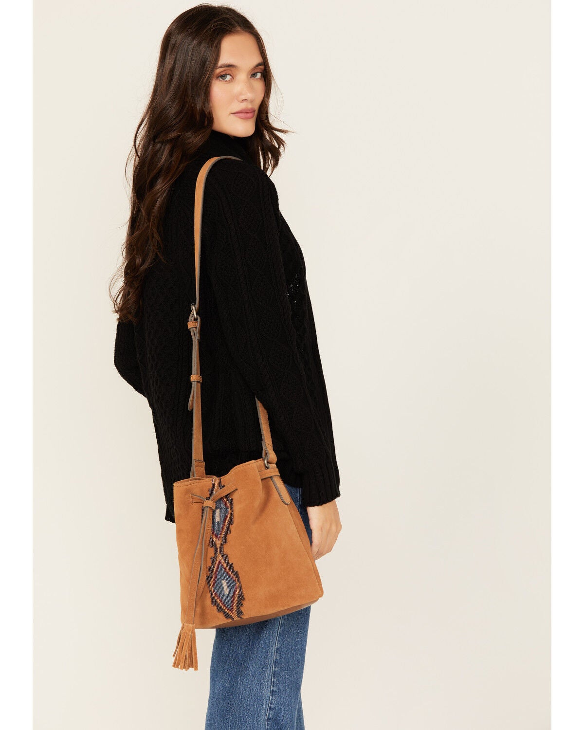 Shyanne Women's Sierra Suede Bucket Handbag, Brown, hi-res