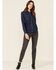 Levi's Women's Dark Wash Long Sleeve Pearl Snap Western Denim Shirt , Dark Blue, hi-res