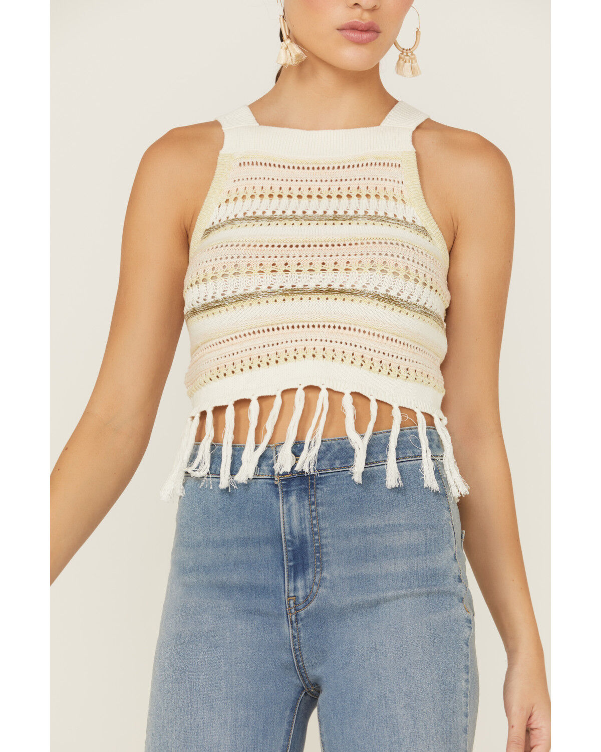 Image #2 - Shyanne Women's Sleeveless Pointelle Melange Knit Sweater, Ivory, hi-res