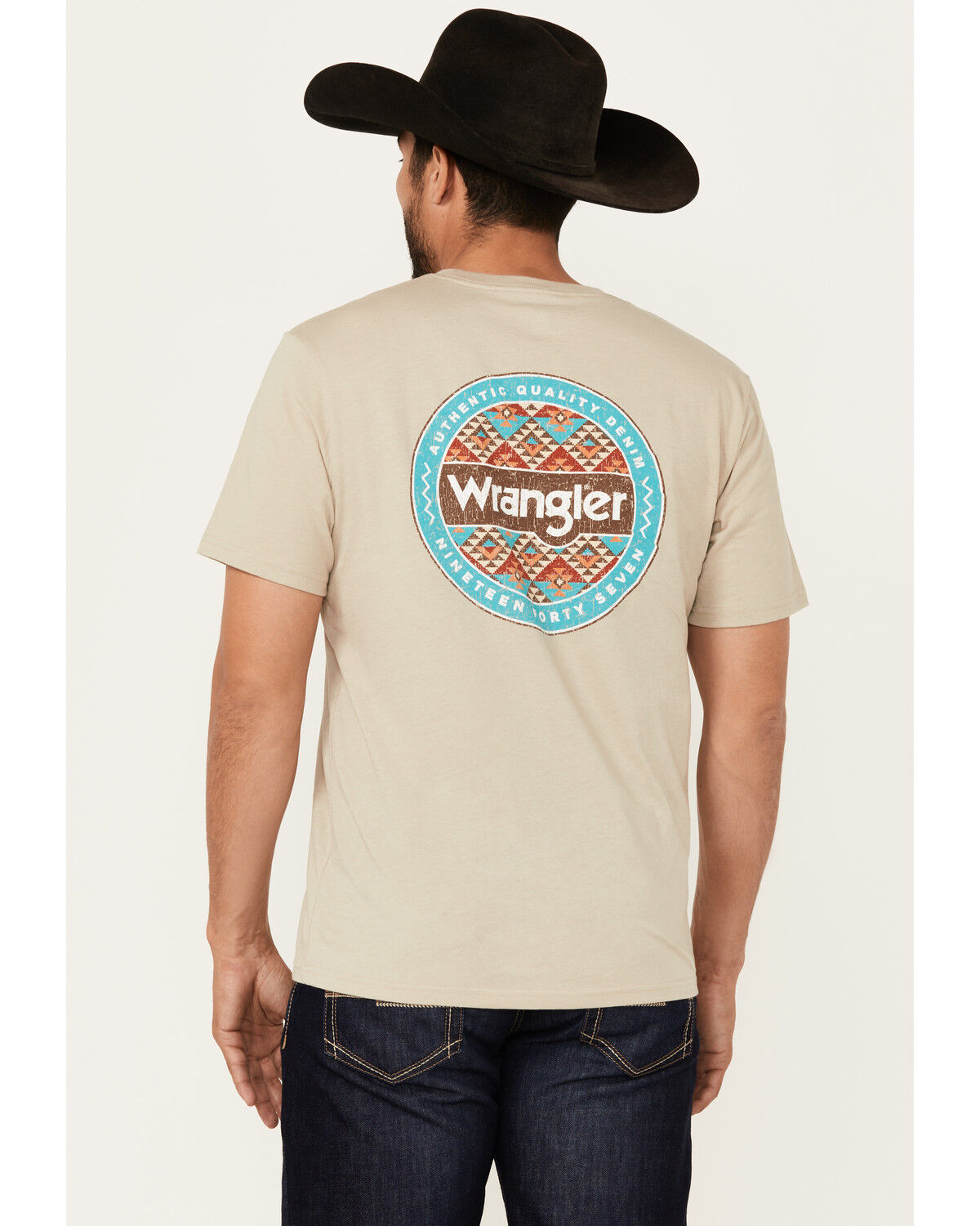 Image #4 - Wrangler Men's Boot Barn Exclusive Logo Short Sleeve Graphic T-Shirt, Sand, hi-res
