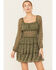 Image #2 - Ash & Violet Women's Floral Print Long Sleeve Mini Dress, Olive, hi-res