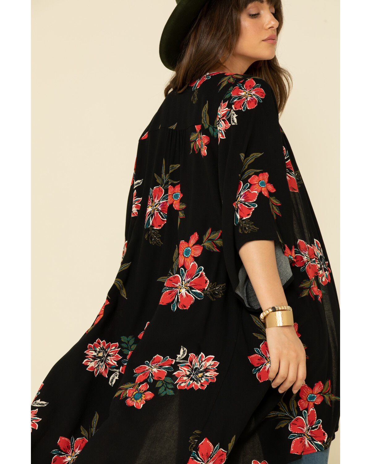 black floral kimono