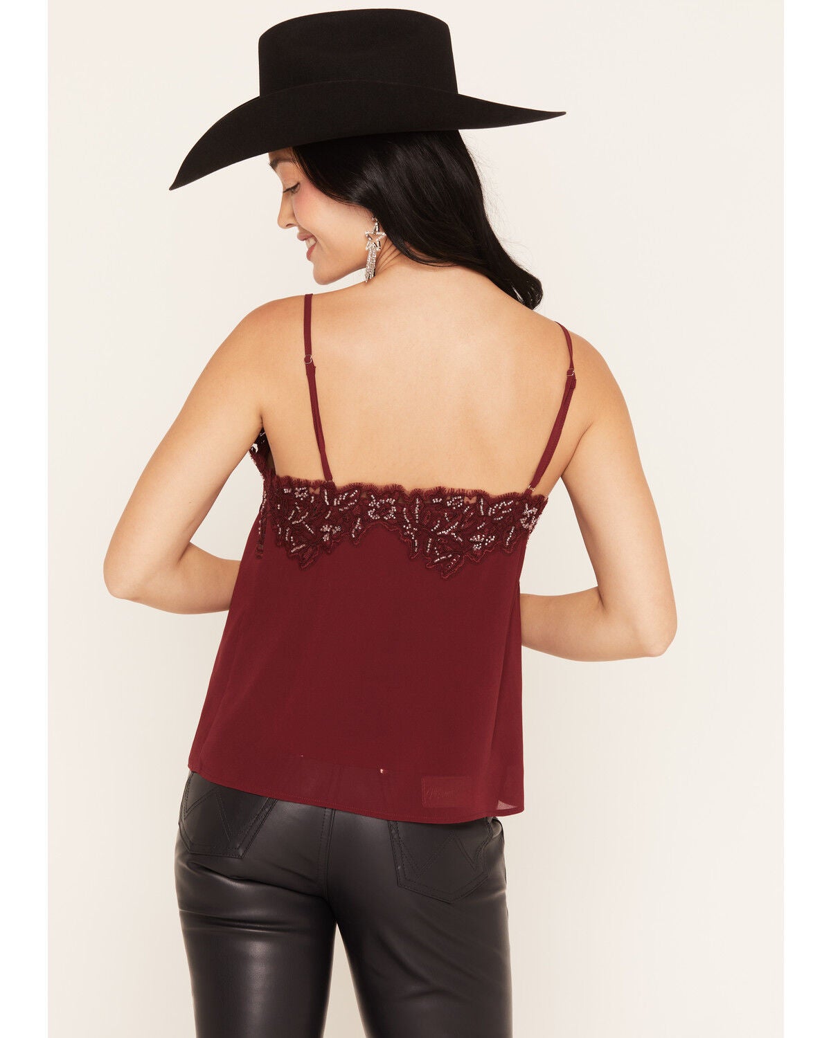 Image #4 - Miss Me Women's Sleeveless Embellished Pintuck Cami, Red, hi-res