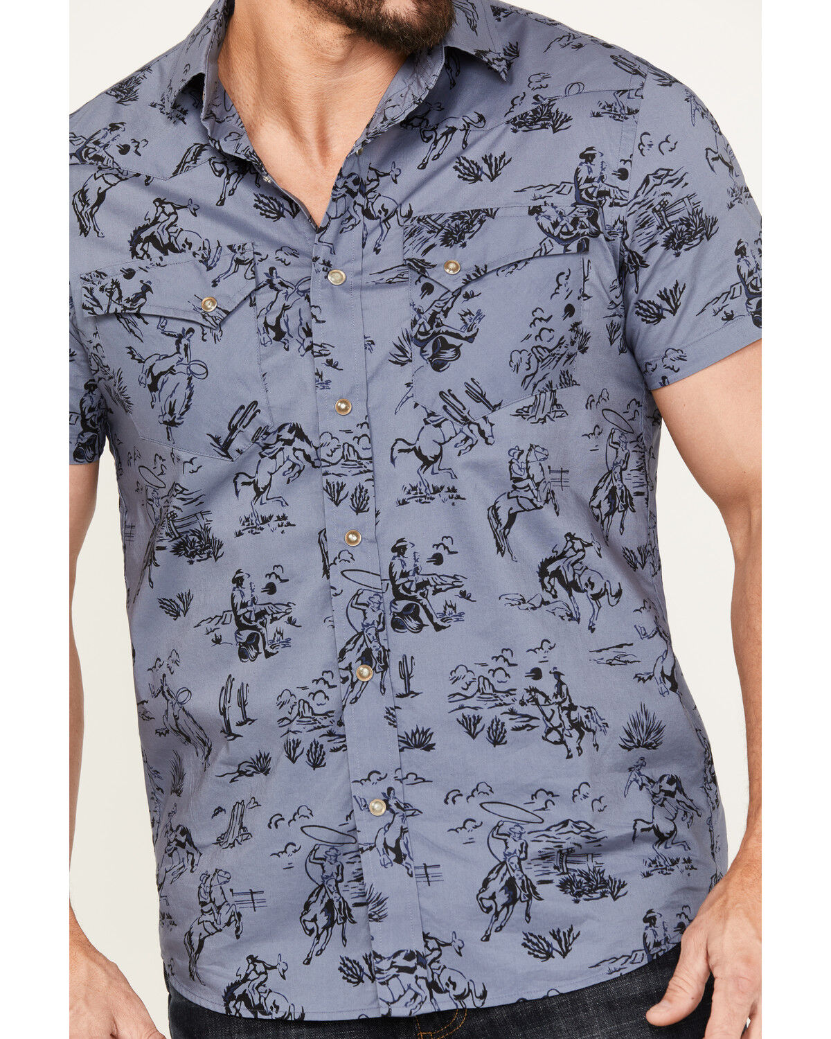 Image #3 - Pendleton Men's Laramie Cowboy Print Short Sleeve Snap Western Shirt, Blue, hi-res