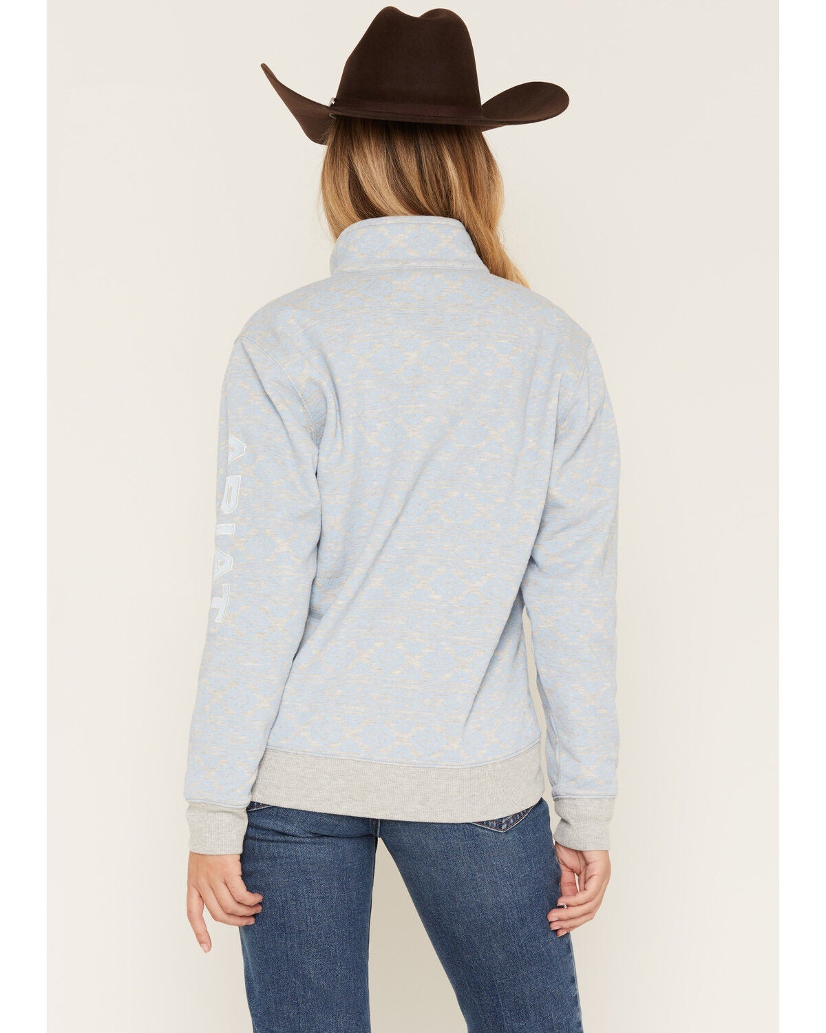 Image #4 - Ariat Women's Boot Barn Exclusive Southwestern Print 1/4 Zip Pullover, Blue, hi-res