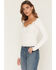 Image #1 - Wild Moss Women's Contrast Stitch Lace Long Sleeve Top, Cream, hi-res