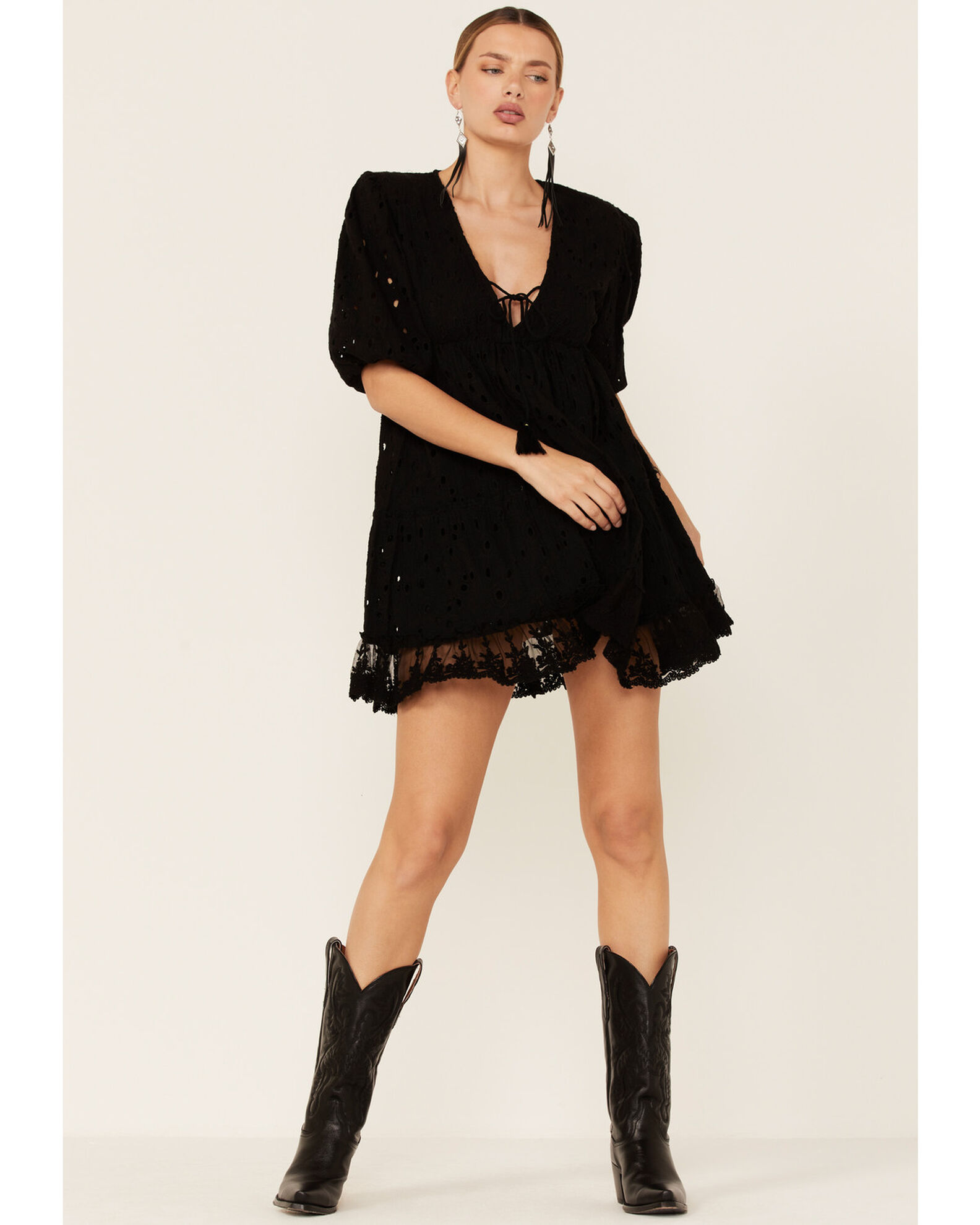 Z L Women s Black Eyelet Short Sleeve Mini Dress Sheplers
