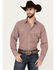 Image #1 - Roper Men's Amarillo Geo Print Long Sleeve Snap Stretch Western Shirt, Burgundy, hi-res