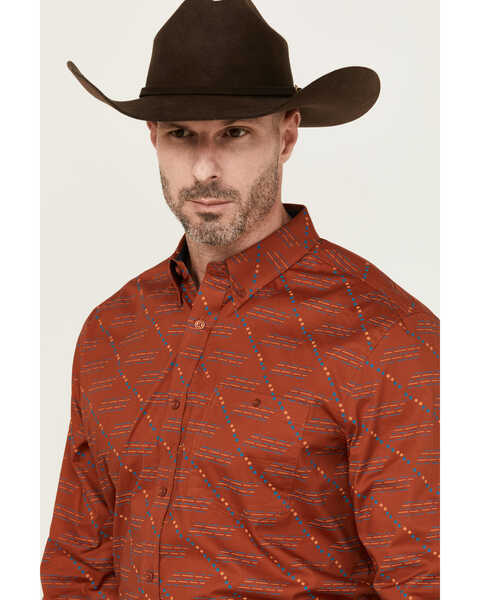 Image #2 - RANK 45® Men's Maputo Printed Long Sleeve Button-Down Performance Stretch Western Shirt , Dark Orange, hi-res