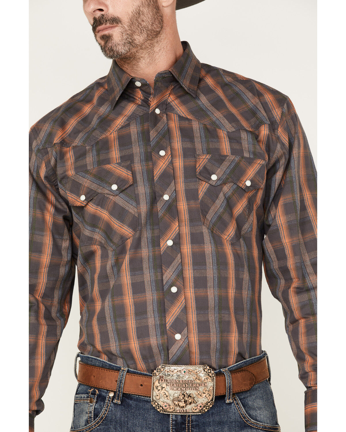 Image #3 - Resistol Men's Reid Plaid Print Long Sleeve Snap Western Shirt, Dark Grey, hi-res