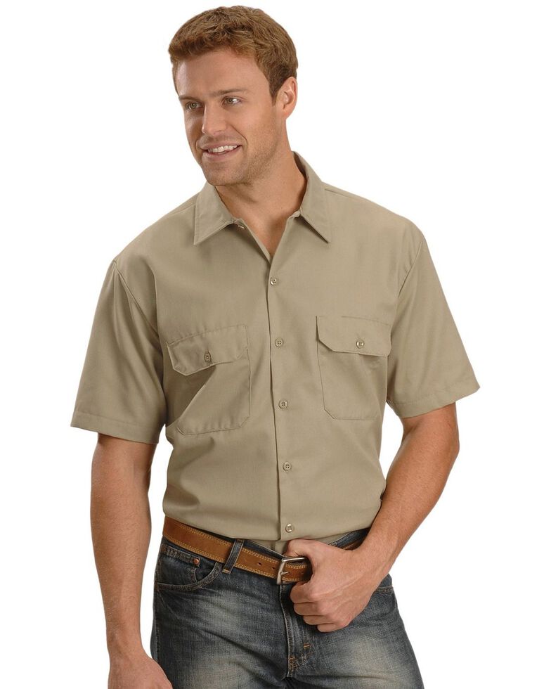 Dickies Men's Solid Short Sleeve Folded Work Shirt, Khaki, hi-res