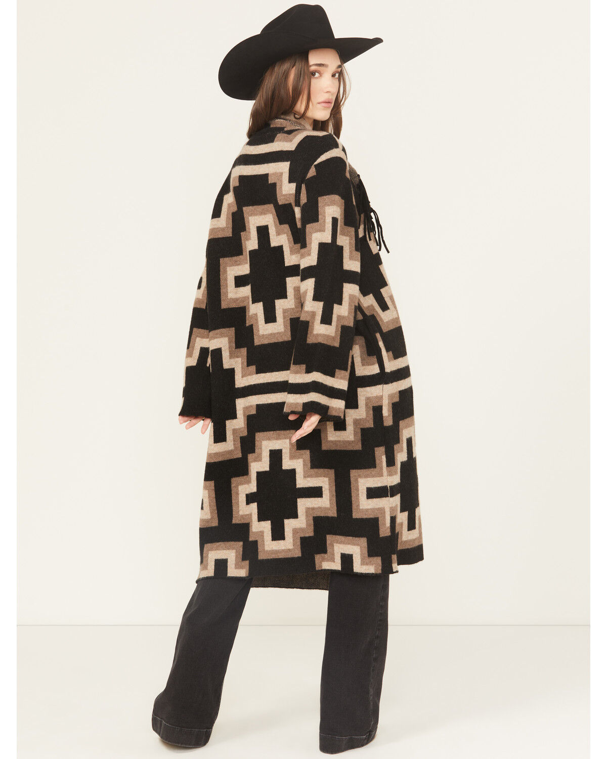 Image #4 - Ariat Women's Southwestern Print Barrel Cardigan, Black, hi-res