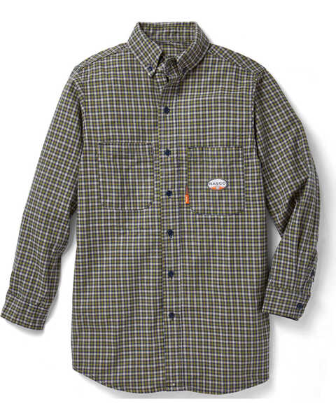 Image #1 - Rasco Men's FR Plaid Print Long Sleeve Button Down Work Shirt , Green, hi-res