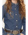 Image #3 - Wrangler Girls' Embroidered Denim Long Sleeve Pearl Snap Western Shirt, Blue, hi-res