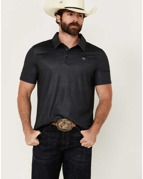 Panhandle Men's Geo Print Short Sleeve Stretch Polo Shirt, Charcoal, hi-res