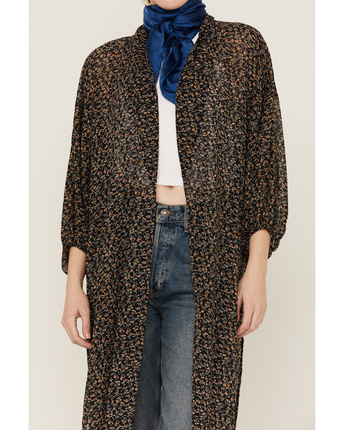 Image #3 - Beyond The Radar Women's Floral Chiffon Duster Maxi Kimono, Black, hi-res