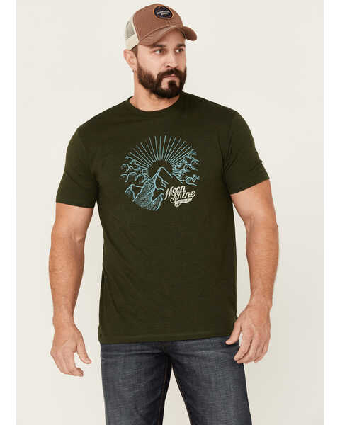 Image #1 - Moonshine Spirit Men's Sun Mountain Graphic Short Sleeve Mountain Moss Green T-Shirt , Moss Green, hi-res