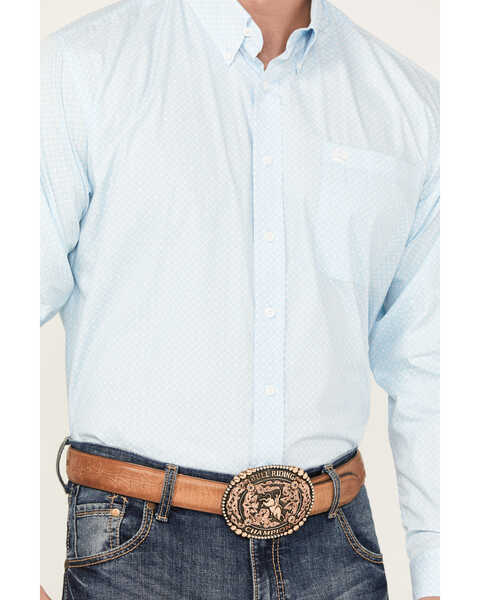 Image #3 - Cinch Men's Geo Print Long Sleeve Button-Down Western Shirt, Light Blue, hi-res