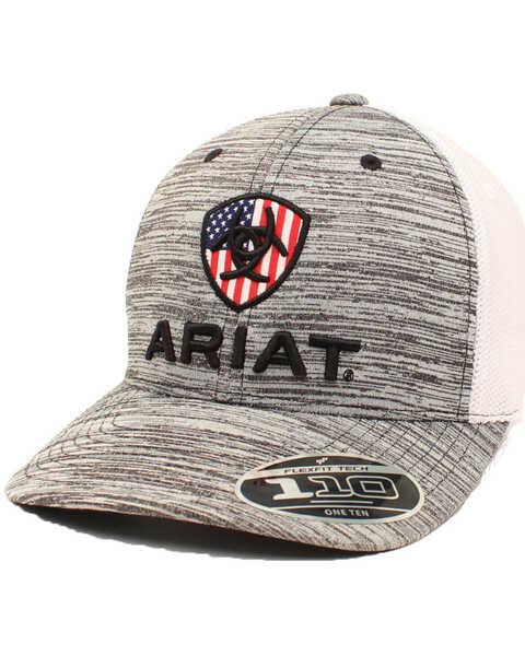 Ariat Men's Grey USA Patch Flex Fit Mesh Ball Cap , Grey, hi-res