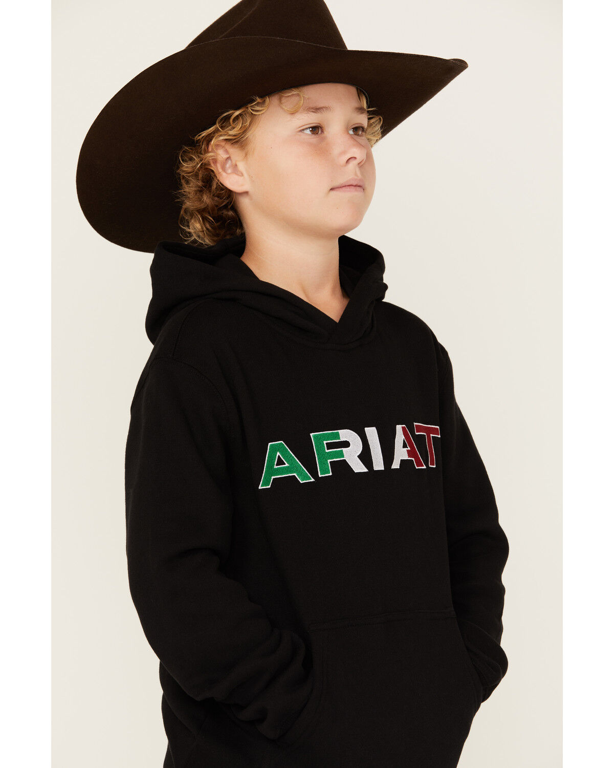 Image #2 - Ariat Boys' Mexico Flag Logo Hooded Sweatshirt, Black, hi-res
