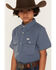 Image #2 - Ferrell Boys' Core Tek Solid Short Sleeve Pearl Snap Performance Western Shirt, Blue, hi-res