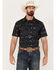 Rock & Roll Denim Men's Southwestern Print Short Sleeve Performance Pearl Snap Western Shirt, Black, hi-res