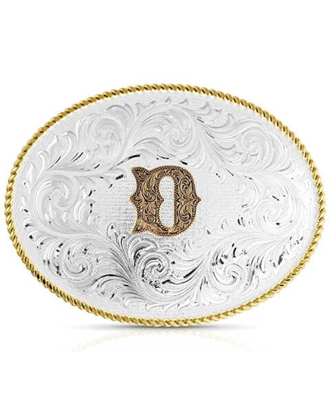 Montana Silversmiths Classic Western Oval Two-Tone Initial Belt Buckle - D, Silver, hi-res
