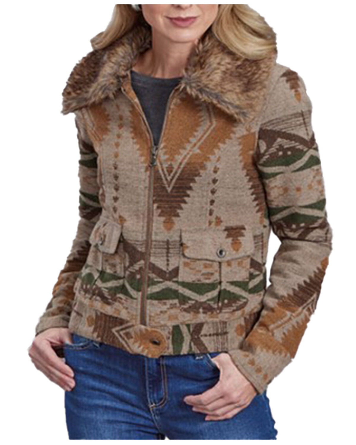 Image #1 - Stetson Women's Southwestern Print Blanket Jacket, Brown, hi-res