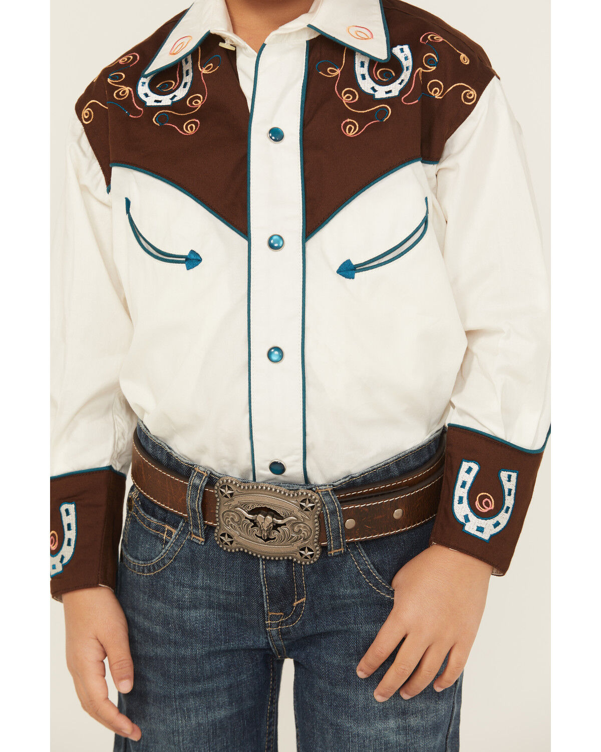 Image #2 - Rockmount Ranchwear Boys' Embroidered Long Sleeve Pearl Snap Western Shirt, Ivory, hi-res