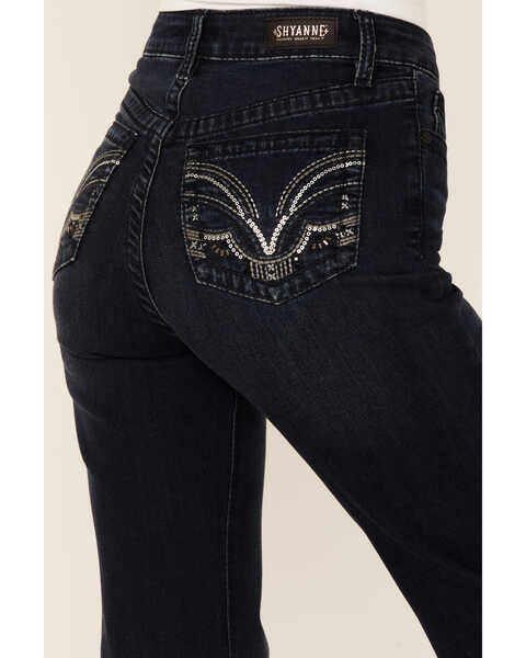 Image #4 - Shyanne Women's Chandelier Pocket High Rise Flare Jeans, Dark Blue, hi-res