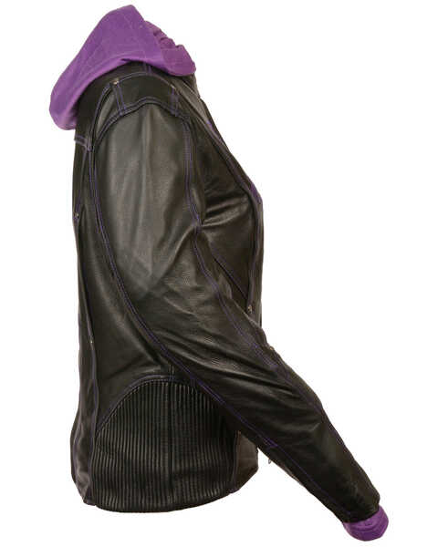 Image #2 - Milwaukee Leather Women's 3/4 Leather Jacket With Reflective Tribal Detail - 3X, Black/purple, hi-res